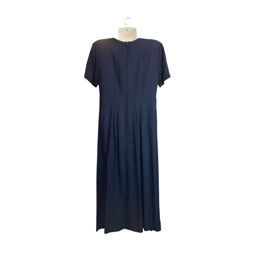 Just in Thyme Women's Navy Embroidered Pleated Short Sleeve Back Zip Dress Sz 8 - Picture 2 of 7
